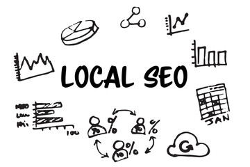 Local Seo text amidst several vector icons