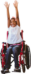 Girl in wheelchair in school corridor