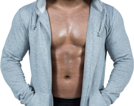 Muscular man in hooded jumper - Powered by Adobe