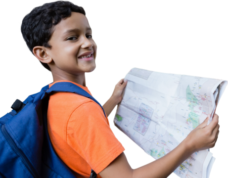 Portrait of boy holding map - Powered by Adobe