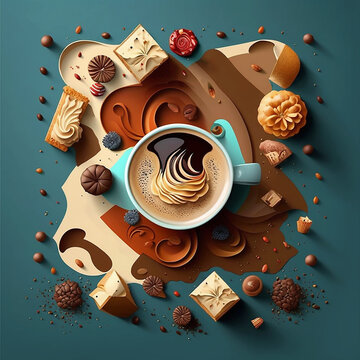 Generative AI Abstract Coffee with Pastries 