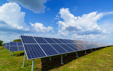 Sunlight power energy generation. Environmental electricity solar panels.