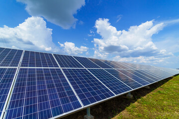 Environmental photovoltaic electric technology. Solar field of panels for making green electricity.