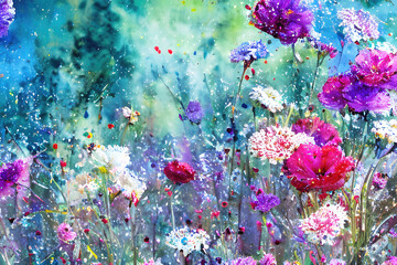 Obraz na płótnie Canvas Watercolors flowers background, abstract flowers made from whatercolor paint splashes