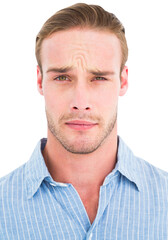 Fototapeta premium Portrait of doubtful man in shirt