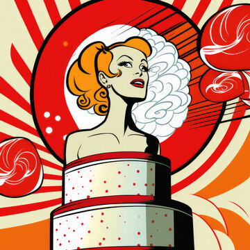 Generative AI Pop Art of Bride on Wedding Cake