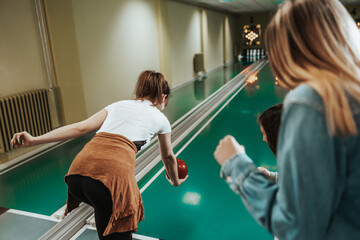 Girl Playing Bowling Nine Pin