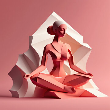 Generative AI Woman in Yoga Pose Paper Craft