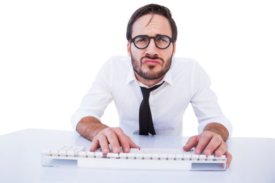 Business worker with reading glasses on computer