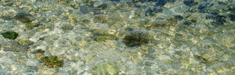 transparent clean water on the sea shore for horizontal water background