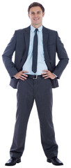 Smiling businessman with hands on hips