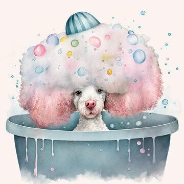 Generative AI Puppy in Bubble Bath