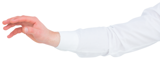 Businesswoman touching invisible screen