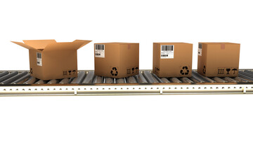 Brown cardboard boxes on conveyor belt