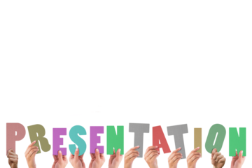 Cropped hands holding colorful word presentation 