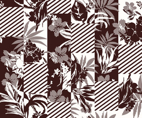Modern silhouette tropical leaves ,foliage with geometric stripe Seamless pattern,Design for fashion , fabric, textile, wallpaper, cover, web , wrapping and all prints.