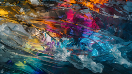 Colorful Iridescent Multi-colored Reflections on Ice Texture