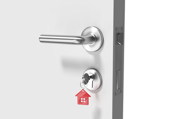 Naklejka premium Digitally generated image of open door with house key