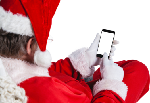High angle view of Santa Claus holding mobile phone
