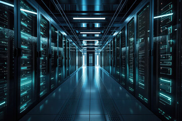 Server room in building. Generative AI. 