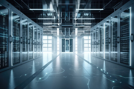 Server room in building. Generative AI. 