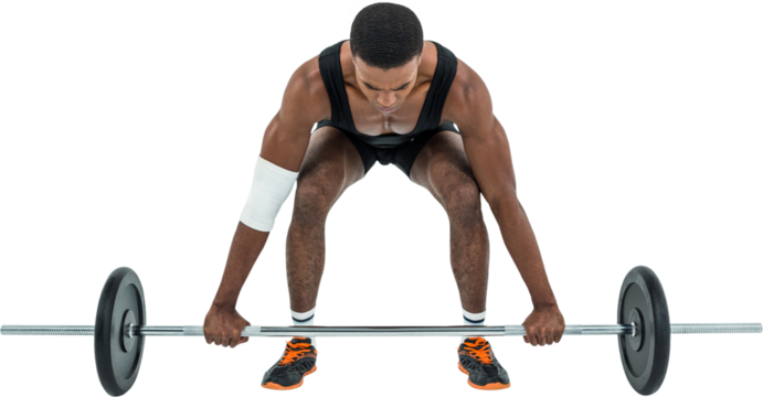 Bodybuilder lifting heavy barbell weights