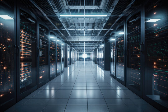 Server room in building. Generative AI. 
