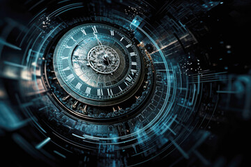 Passage of time with clock in space.