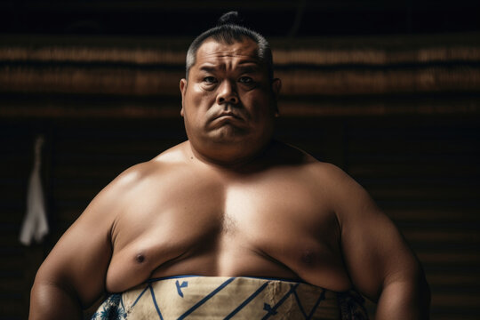 Portrait of Japanese sumo wrestler looking at camera. Generative AI. 