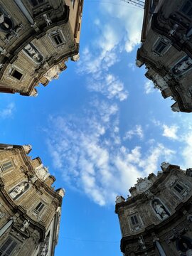 Quatro Canti in Palermo Sicily, Italy shot looking up to the sky