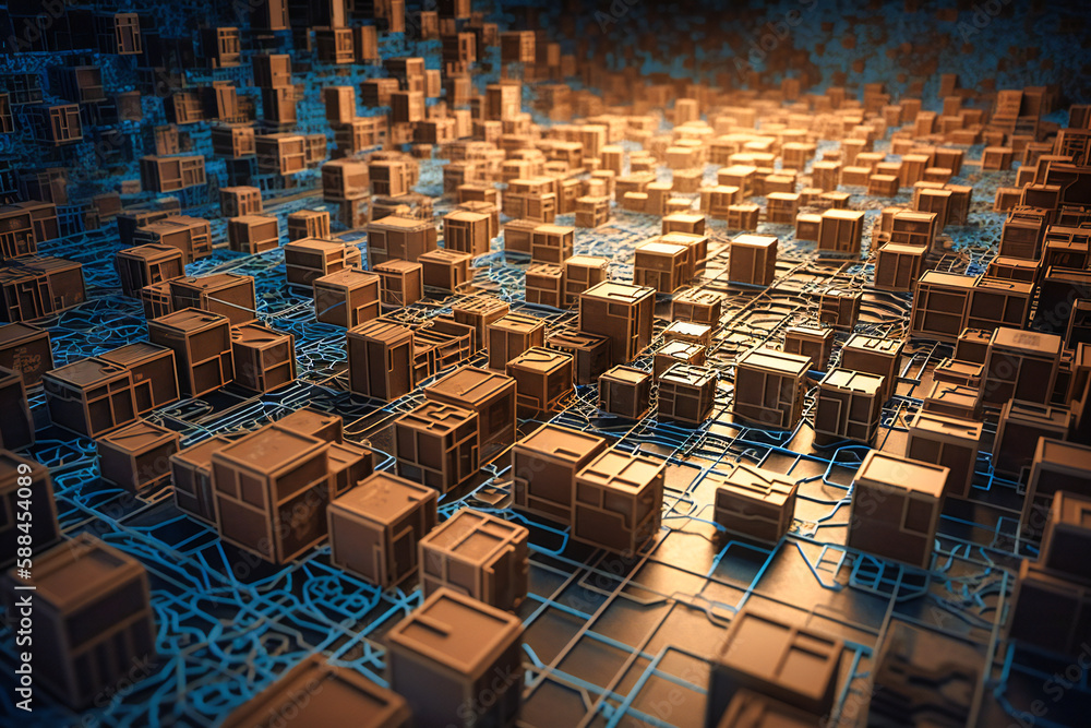 Poster experience the seamless connection of cardboard boxes to microchips, signifying smart inventory mana