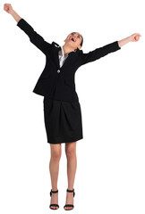 Excited businesswoman cheering