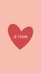 Ilustración corazón con la palabra en francés Je t'aime.