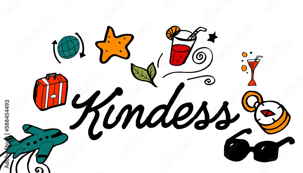 Poster kindness text surrounded by various colorful vector icons