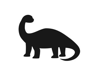 Black silhouette cute diplodocus with long neck and short legs. Funny prehistoric animal. Hand drawn vector illustration isolated on white background, flat style