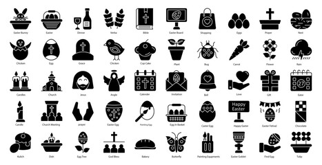 Easter Glyph Icons Religion Festival Eggs Iconset in Glyph Style 50 Vector Icons in Black