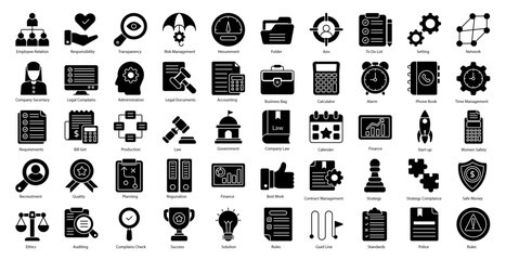 Organization Glyph Icons Accounting Company Law Iconset in Glyph Style 50 Vector Icons in Black