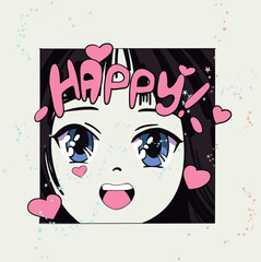 illustration of a girl, vector graphic design for t-shirt, anime drawing