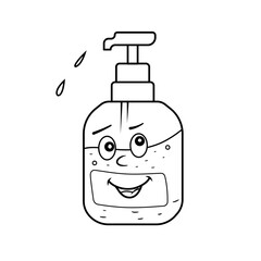 A hand sanitizer mascot character black and white line art vector image