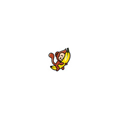 Baby monkey launch with banana logo for symbol, vector, icon, mascot, chimp, cartoon, illustration, monkey, banana, launch, character, logo, design, riding, chimpanzee, vehicle, flight, happy, animal