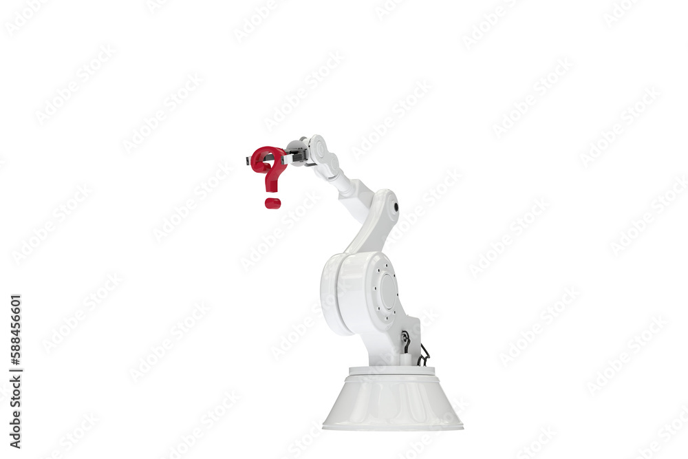Poster robotic arm with question mark