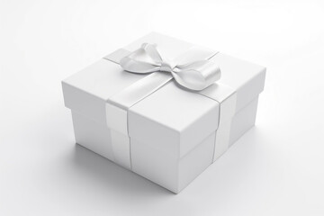 Blank white cube gift box with closed hinged flap lid on white background. Generative AI