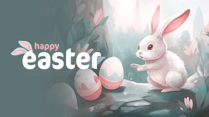 Happy easter Illustration eines Osterhasens mit Ostereiern 