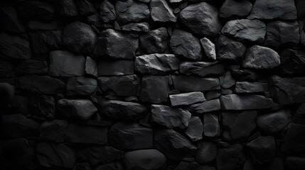 Rough Dark Stone Wall Texture - Black Gray Background