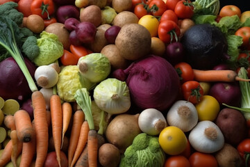 Vegetables as Multicolor Background. High Details. Creative AI Wallpaper. Created by generative AI