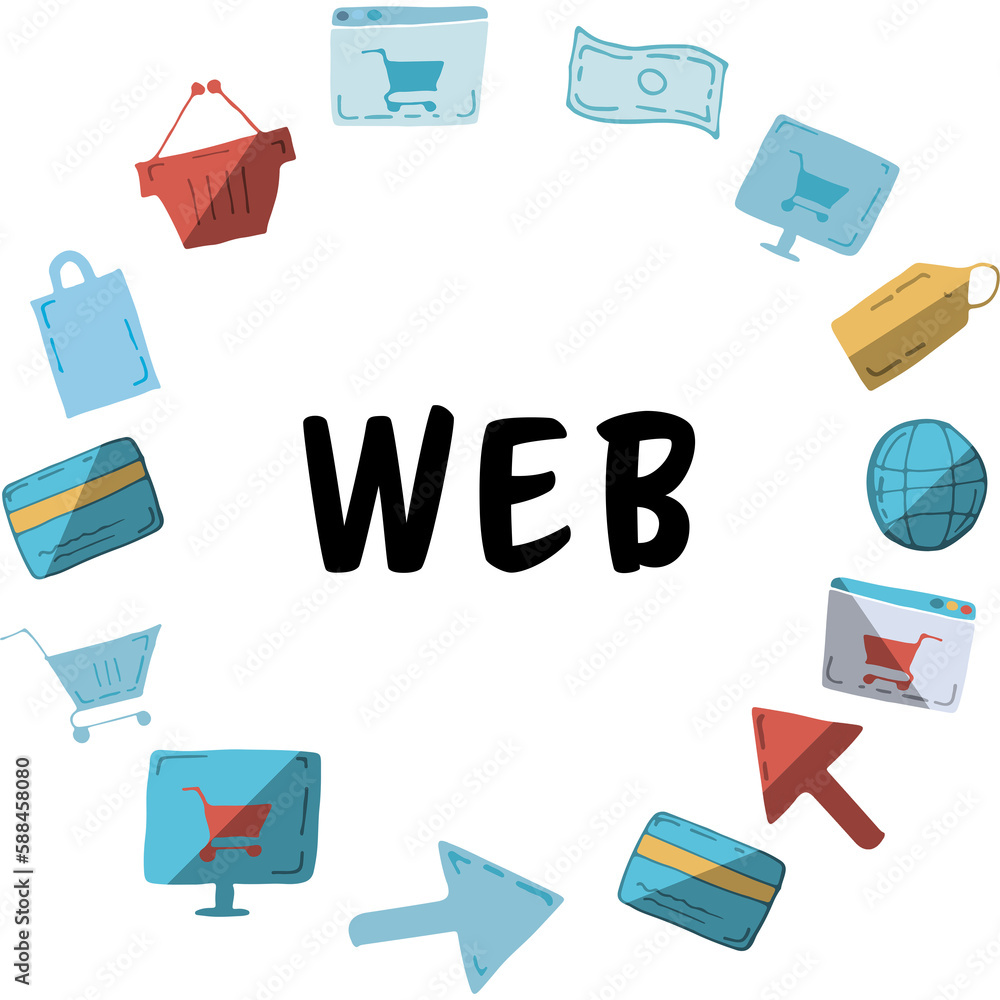 Aufkleber web text amidst various web icons