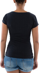 Rear view of woman in hot pants