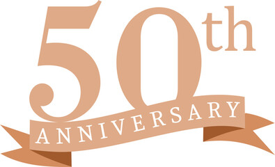 50th anniversary with ribbon, golden text