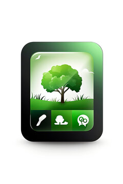 Generative AI illustration of shiny nature, environment, recycling icon on white background