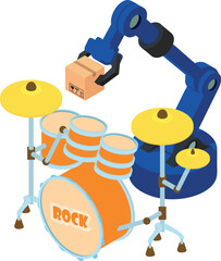 Rock drum icon isometric vector. Percussion instrument and warehouse manipulator. Cargo transportation and warehouse logistic